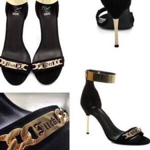 Jeffrey Campbell Malice Black Suede Gold F*ck Off Stiletto Heels Shoes 8.5 Karma